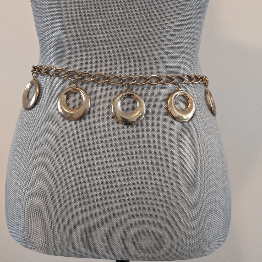 Vintage 60's Chainlink Belt Gold Tone Bevelled Hoops - Picture 4 of 6